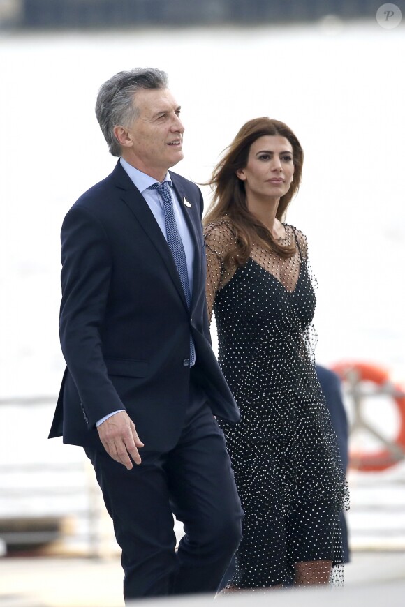 Mauricio Macri et sa femme Juliana Awada arrivent au concert de la Neuvième Symphonie de Beethoven à l'Elbphilharmonie de Hamburg, Allemagne, le 7 juillet 2017. © Future-Image/Zuma Press/Bestimage