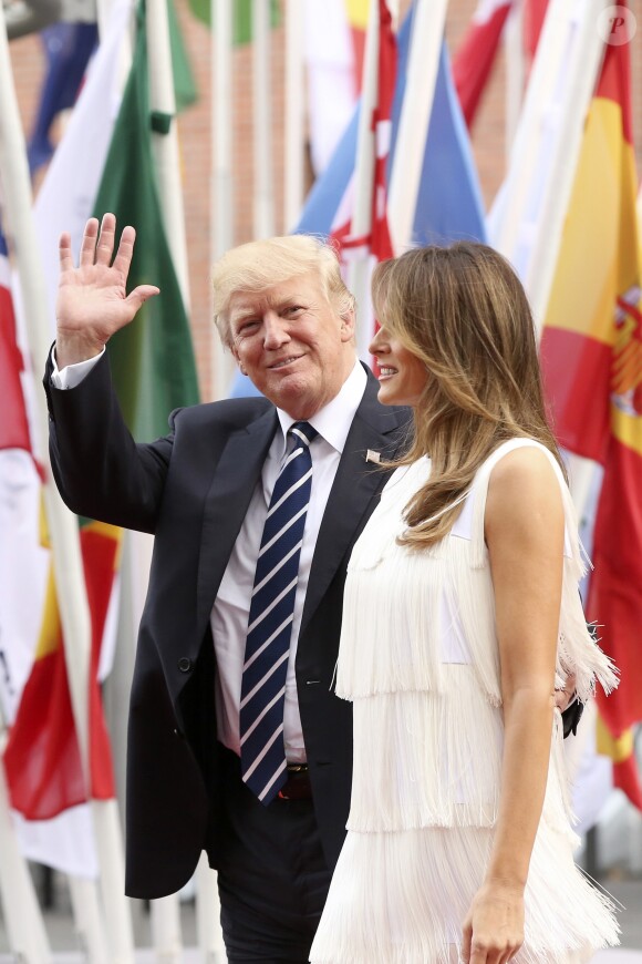 Donald Trump et son mari Melania Trump arrivent au concert de la Neuvième Symphonie de Beethoven à l'Elbphilharmonie de Hamburg, Allemagne, le 7 juillet 2017. © Future-Image/Zuma Press/Bestimage