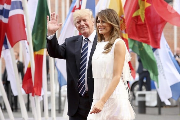 Donald Trump et son mari Melania Trump arrivent au concert de la Neuvième Symphonie de Beethoven à l'Elbphilharmonie de Hamburg, Allemagne, le 7 juillet 2017. © Future-Image/Zuma Press/Bestimage