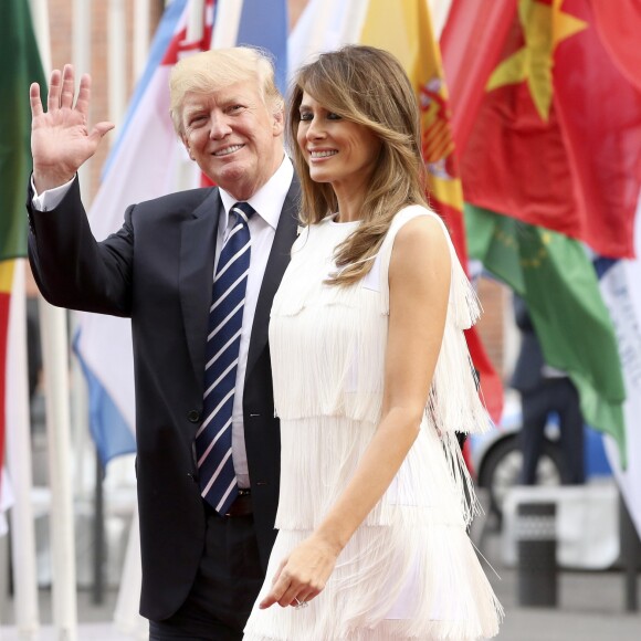 Donald Trump et son mari Melania Trump arrivent au concert de la Neuvième Symphonie de Beethoven à l'Elbphilharmonie de Hamburg, Allemagne, le 7 juillet 2017. © Future-Image/Zuma Press/Bestimage
