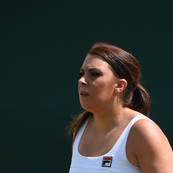 Marion Bartoli participe au tournoi des légendes de Wimbledon, Londres, le 12 juillet 2017.