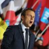 Emmanuel Macron (candidat du mouvement ''En marche !'' à l'élection présidentielle 2017) en meeting au Parc Chanot à Marseille, le 1er avril 2017. © Dominique Jacovides/Bestimage