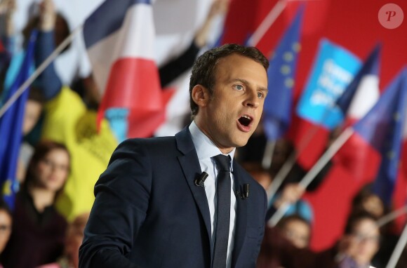 Emmanuel Macron (candidat du mouvement ''En marche !'' à l'élection présidentielle 2017) en meeting au Parc Chanot à Marseille, le 1er avril 2017. © Dominique Jacovides/Bestimage