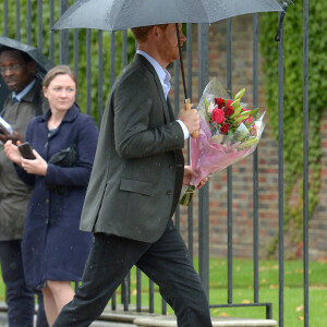 Le prince William et le prince Harry ont examiné le 30 août 2017, à la veille du 20e anniversaire de la mort de Lady Diana, les témoignages d'affection et d'hommage du public devant les grilles du palais de Kensington.