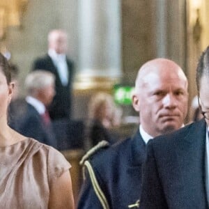Le prince Carl Philip de Suède, la princesse Victoria et le prince Daniel en la chapelle royale du palais Drottningholm, le 4 septembre 2017 à Stockholm, pour assister à une messe d'action de grâce en l'honneur de la naissance du prince Gabriel, second fils du prince Carl Philip et de la princesse Sofia.