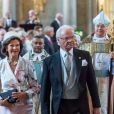 La reine Silvia et le roi Carl XVI Gustaf de Suède en la chapelle royale du palais Drottningholm, le 4 septembre 2017 à Stockholm, pour assister à une messe d'action de grâce en l'honneur de la naissance du prince Gabriel, second fils du prince Carl Philip et de la princesse Sofia.