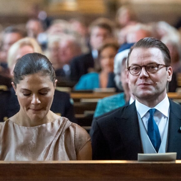 La princesse Victoria et le prince Daniel de Suède en la chapelle royale du palais Drottningholm, le 4 septembre 2017 à Stockholm, pour assister à une messe d'action de grâce en l'honneur de la naissance du prince Gabriel, second fils du prince Carl Philip et de la princesse Sofia.