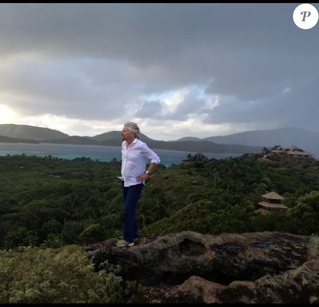 Richard Branson sur l'île privée des îles Vierges britanniques, Necker Island, avant l'arrivée de l'ouragan Irma, le 6 septembre 2017