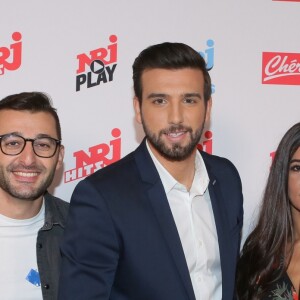 Sylvain Potard, Jean-Marc Nichinian, Aymeric Bonnery, Sarah Kaddour, guest lors de la conférence de presse de rentrée du groupe NRJ au Musée du Quai Branly à Paris, le 21 septembre 2017. © CVS/Bestimage