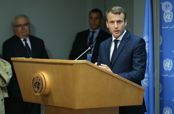 Le président Emmanuel Macron donne une conférence de presse en marge de la 72ème assemblée générale des Nations Unies à New York le 19 septembre 2017.