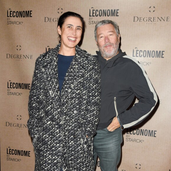 Exclusif - Philippe Starck avec sa femme Jasmine Abdellatif à la présentation de "L'économe by Starck", une série de couteaux de cuisine désignés par Philippe Starck pour la maison Guy Degrenne. Paris, le 14 septembre 2017. © Guirec Coadic/Bestimage