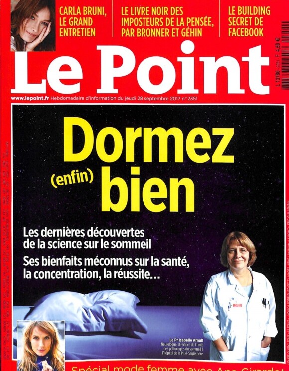 Carla Bruni en couverture du "Point" en kiosques le 28 septembre 2017.