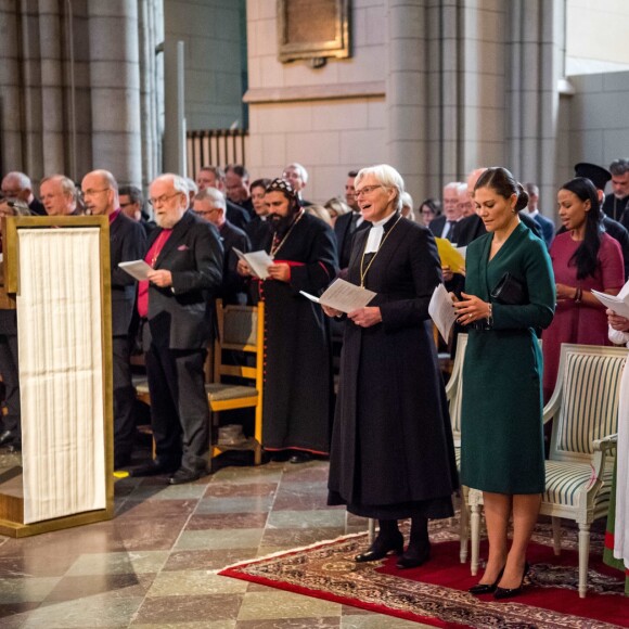 La princesse Victoria de Suède lors de l'ouverture du conseil de l'Eglise de Suède en la cathédrale d'Uppsala le 3 octobre 2017.