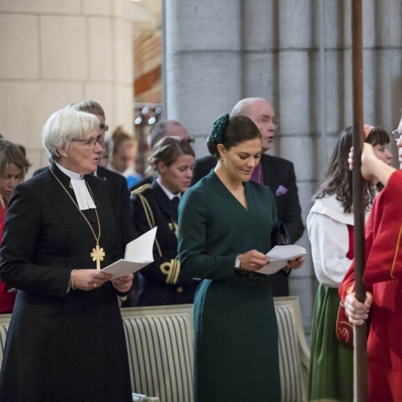 La princesse Victoria de Suède lors de l'ouverture du conseil de l'Eglise de Suède en la cathédrale d'Uppsala le 3 octobre 2017.