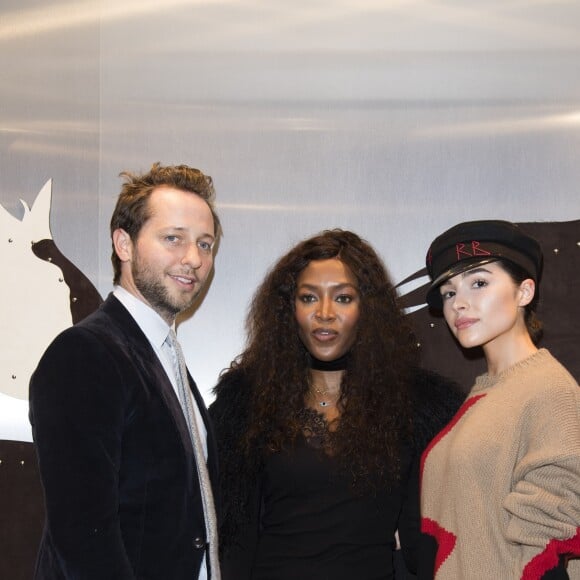 Semi-exclusif - Derek Blasberg, Naomi Campbell et Olivia Culpo - Tod's dévoile sa nouvelle collection de sacs à main Pop Up "Sella" dans sa boutique rue du Faubourg-Saint-Honoré à Paris, France, le 2 octobre 2017. © Pierre Perusseau/Bestimage