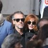 Mylène Farmer et son compagnon Benoît Di Sabatino lors des obsèques de Jean Rochefort en l'église Saint-Thomas d'Aquin à Paris, le 13 octobre 2017.