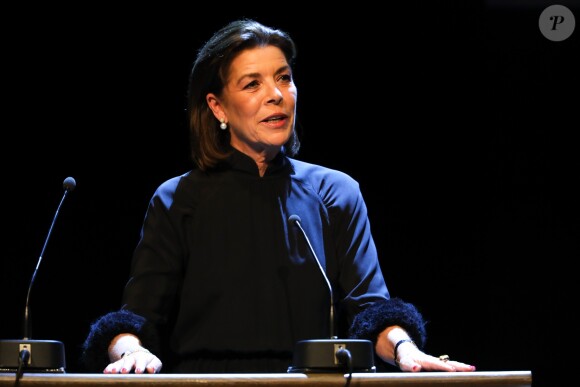 La princesse Caroline de Hanovre lors de la cérémonie de remise des prix littéraires de la Fondation prince Pierre de Monaco à l'Opéra Garnier à Monaco le 5 octobre 2017. © Olivier Huitel / Pool Monaco / Bestimage