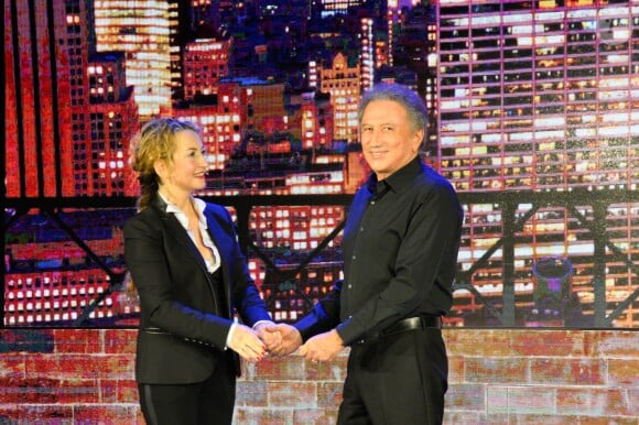 Semi-exclusif - Christelle Chollet et Michel Drucker - Inauguration du théâtre de la Tour Eiffel à Paris le 16 octobre 2017. © Coadic Guirec/Bestimage