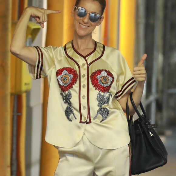 Céline Dion s'est rendue chez l'opticien Meyrowitz avec ses jumeaux Eddy et Nelson à Paris le 17 juillet 2017.