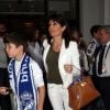 Véronique Zidane (la femme de Zinedine Zidane) se rend au Meazza Stadium avec son fils Elyaz pour assister à la finale de la ligue des champions remportée par Le Real Madrid à Milan, le 28 mai 2016.