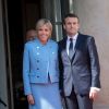 Emmanuel Macron et sa femme Brigitte Macron (Trogneux)  - Arrivées au palais de l'Elysée à Paris pour la cérémonie d'investiture d'E. Macron, nouveau président de la République, le 14 mai 2017. © Cyril Moreau/Bestimage