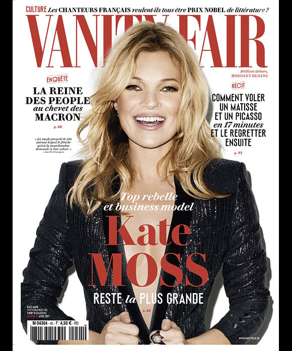 Kate Moss en couverture de Vanity Fair France. Numéro d'avril 2017. Photo par Terry Richardson.