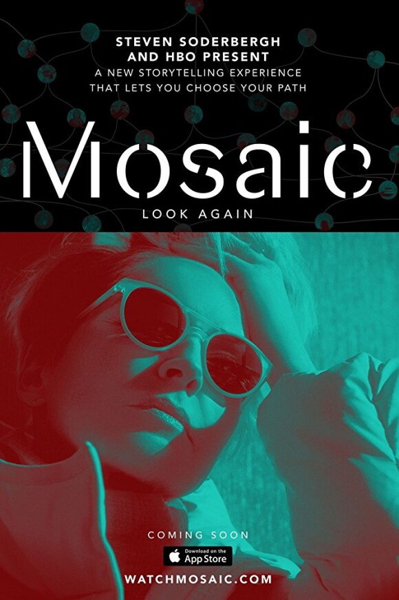 Sharon Stone sur l'affiche de la série interactive Mosaic, signée Steven Soderbergh pour HBO, diffusion en 2018.