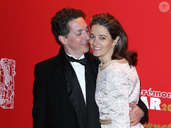 Guillaume Gallienne et sa femme Amandine - Arrivées extérieur - Dîner au Fouquet's - 39e cérémonie des Cesar à Paris, le 28 février 2014.