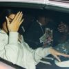 Exclusif - Kylie Jenner et son compagnon Travis Scott se cachent des photographes à la sortie d'une fête au volant d'une magnifique Lamborghini Aventador orange à West Hollywood, le 10 août 2017