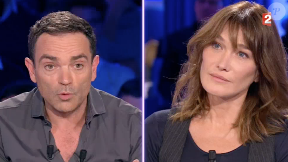 Carla Bruni draguée par Yann Moix sur le plateau d'"On n'est pas couché" sur France 2, le 18 novembre 2018.
