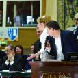 Le président de Christie's François de Ricqlès (commissaire-priseur), Charles Aznavour, Marc-Olivier Fogiel et Julie Depardieu - 157ème vente aux enchères des vins des Hospices de Beaune à Beaune le 19 novembre 2017. © Giancarlo Gorassini/Bestimage