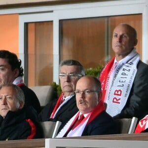 Le prince Albert II de Monaco et ses neveux Pierre Casiraghi et Louis Ducruet au Stade Louis-II le 21 novembre 2017 lors de la défaite de l'AS Monaco contre le RB Leipzig en Ligue des Champions. © Bruno Bebert/Bestimage