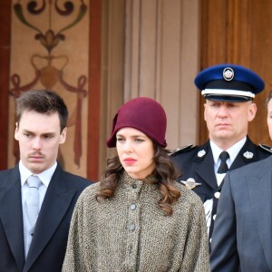 Tatiana Santo Domingo, Louis Ducruet, Charlotte Casiraghi, Gareth Wittstock, Pierre Casiraghi - La famille princière de Monaco dans la cour du Palais Princier lors de la fête nationale monégasque, à Monaco, le 19 novembre 2017. © Michael Alési/Bestimage