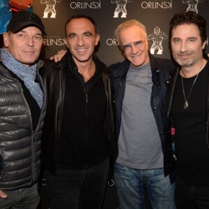 Exclusif - Laurent Baffie, Nikos Aliagas, Christophe Lambert, Richard Orlinski et Bernard Montiel - Cocktail d'inauguration de la première galerie Pop Art Concept store entièrement dédié aux oeuvres de Richard Orlinski à Paris, le 23 novembre 2017. © Rachid Bellak/Bestimage