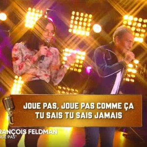 Agathe Auproux sur scène avec François Feldman dans un prime dérivé de "Touche pas à mon poste", "Le grand babaoké" lundi 4 décembre 2017 sur C8.