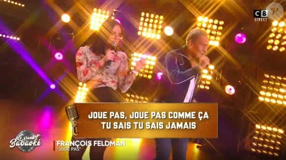 Agathe Auproux sur scène avec François Feldman dans un prime dérivé de "Touche pas à mon poste", "Le grand babaoké" lundi 4 décembre 2017 sur C8.