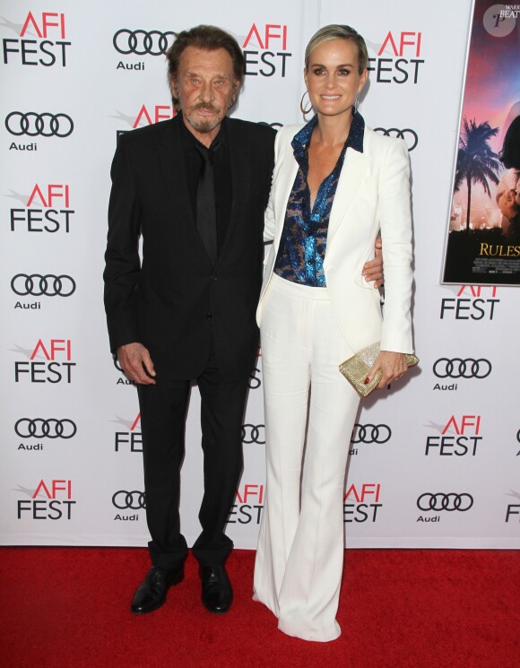 Johnny Hallyday et sa femme Laeticia Hallyday à la première de "Rules Don't Apply" à Los Angeles, le 10 novembre 2016.