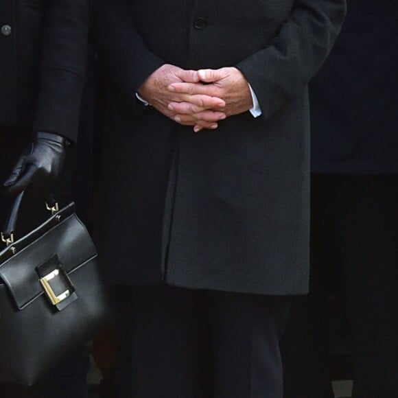 François Hollande, Carla Bruni-Sarkozy et son mari Nicolas Sarkozy lors de la cérémonie d'hommage national à Jean d'Ormesson à l'hôtel des Invalides à Paris le 8 décembre 2017. © Giancarlo Gorassini / Bestimage
