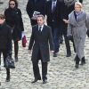 Carla Bruni Sarkozy et son mari Nicolas Sarkozy, Michèle Alliot-Marie lors de la cérémonie d'hommage national à Jean d'Ormesson à l'hôtel des Invalides à Paris le 8 décembre 2017. © Giancarlo Gorassini / Bestimage