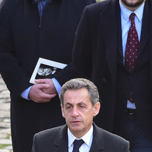 Carla Bruni Sarkozy et son mari Nicolas Sarkozy, Michèle Alliot-Marie lors de la cérémonie d'hommage national à Jean d'Ormesson à l'hôtel des Invalides à Paris le 8 décembre 2017. © Giancarlo Gorassini / Bestimage
