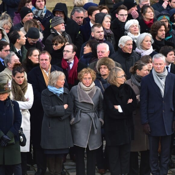 Françoise Nyssen, ministre de la culture, Bruno Le Maire, ministre de l'économie et des finances, Carla Bruni-Sarkosy, Nicolas Sarkozy lors de la cérémonie d'hommage national à Jean d'Ormesson à l'hôtel des Invalides à Paris le 8 décembre 2017. © Giancarlo Gorassini / Bestimage