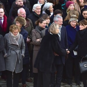 Muriel Pénicaud, ministre du travail, Françoise Nyssen, ministre de la culture, Bruno Le Maire, ministre de l'économie et des finances, Carla Bruni-Sarkosy, Nicolas Sarkozy lors de la cérémonie d'hommage national à Jean d'Ormesson à l'hôtel des Invalides à Paris le 8 décembre 2017. © Giancarlo Gorassini / Bestimage