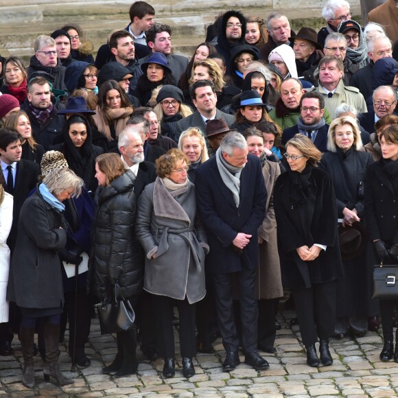 Muriel Pénicaud, ministre du travail, Bruno Le Maire, ministre de l'économie et des finances, Françoise Nyssen, ministre de la culture, Carla Bruni-Sarkosy, Nicolas Sarkozy lors de la cérémonie d'hommage national à Jean d'Ormesson à l'hôtel des Invalides à Paris le 8 décembre 2017. © Giancarlo Gorassini / Bestimage