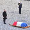 Emmanuel Macron lors de la cérémonie d'hommage national à Jean d'Ormesson à l'hôtel des Invalides à Paris le 8 décembre 2017. © Giancarlo Gorassini / Bestimage
