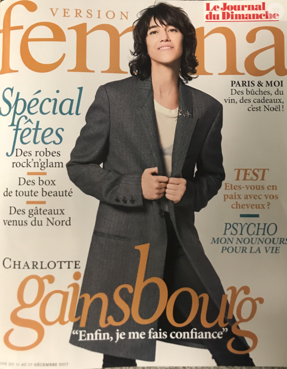 Charlotte Gainsbourg en couverture de Version Femina, le 10 décembre 2017.