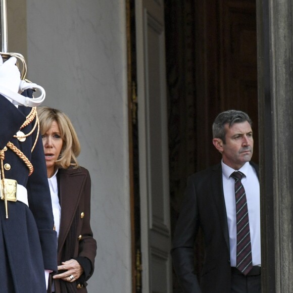 Brigitte Macron (Trogneux) et Emmanuel Macron - Les chefs de la délégation et les principaux partenaires du "One Planet Summit" reçus au palais de l'Elysée par le président de la République française à Paris. Le 12 décembre 2017 © Pierre Perusseau / Bestimage