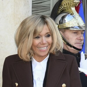 Brigitte Macron (Trogneux) et Emmanuel Macron - Les chefs de la délégation et les principaux partenaires du "One Planet Summit" reçus au palais de l'Elysée par le président de la République française à Paris. Le 12 décembre 2017 © Pierre Perusseau / Bestimage