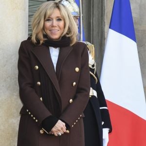 Brigitte Macron (Trogneux) - Les chefs de la délégation et les principaux partenaires du "One Planet Summit" reçus au palais de l'Elysée par le président de la République française à Paris. Le 12 décembre 2017 © Pierre Perusseau / Bestimage