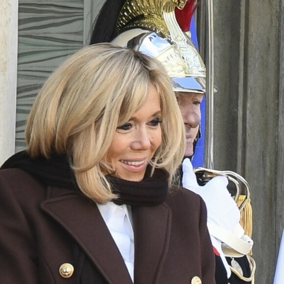 Brigitte Macron (Trogneux) - Les chefs de la délégation et les principaux partenaires du "One Planet Summit" reçus au palais de l'Elysée par le président de la République française à Paris. Le 12 décembre 2017 © Pierre Perusseau / Bestimage