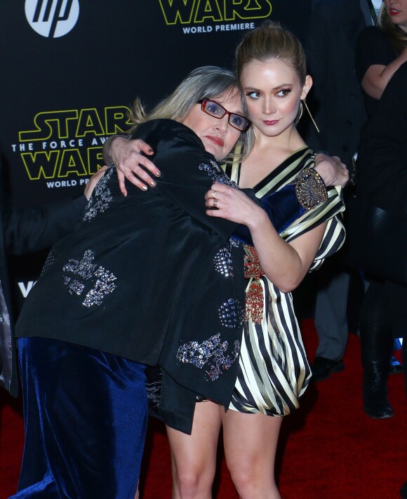 Carrie Fisher et sa fille Billie Lourd à la soirée 'Star Wars: The Force Awakens' à Hollywood, le 14 décembre 2015